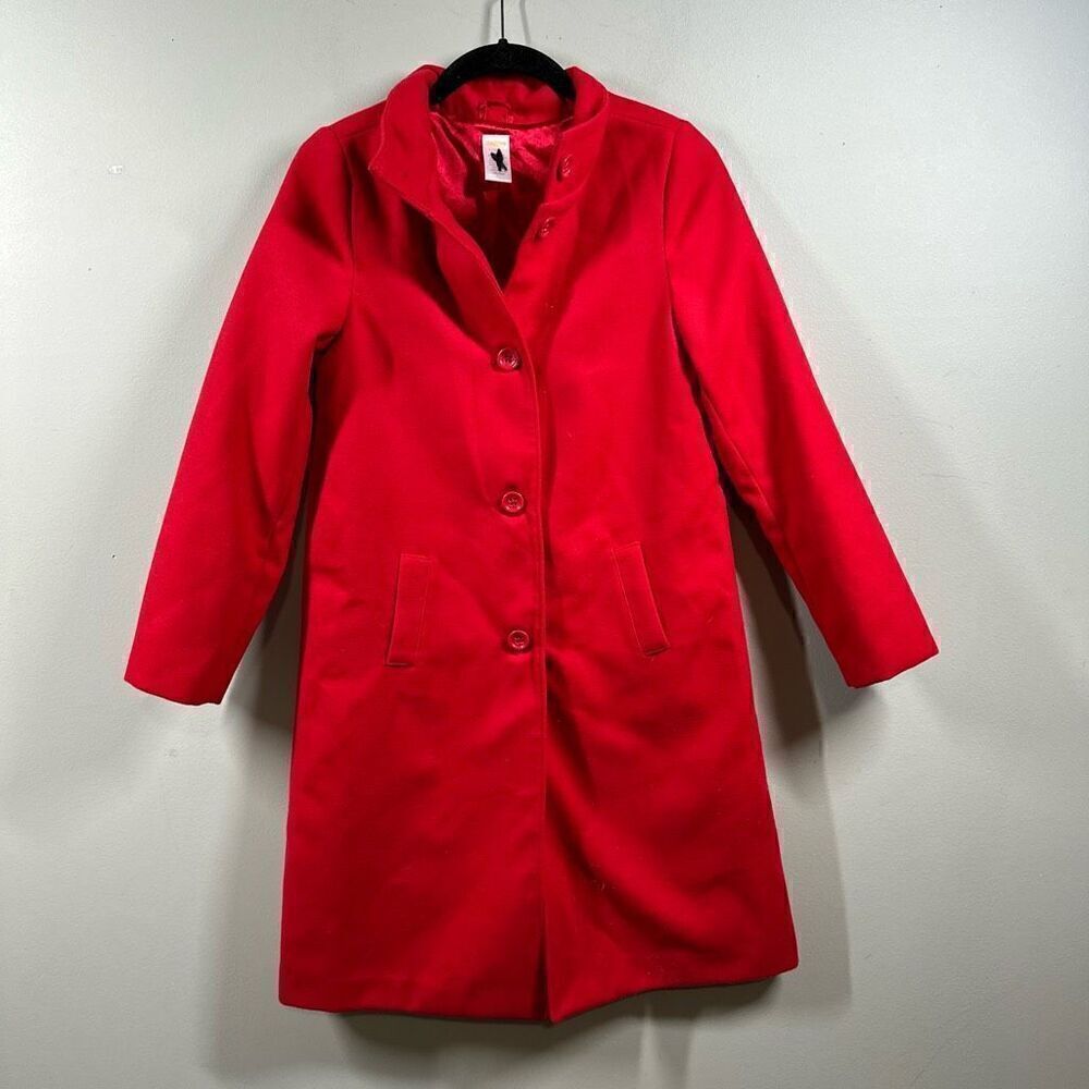 Gymboree red wool blend long waist pea coat girls size large 10-12